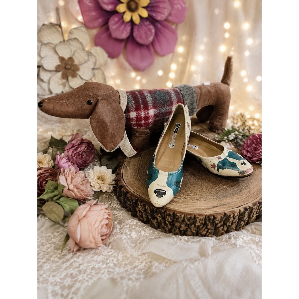 DOGO Dog Print Flats Size 38 EU US 8 Cute Puppy Floral Rose Ballet Shoes